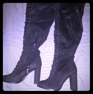 Black Suede Thigh-high boots